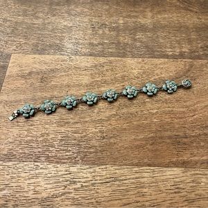 Blue Ceramic Flower Bracelet with Faux Pearls